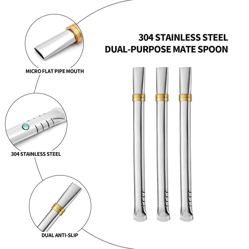 3pcs Yerba Mate Bombilla Gourd Drinking Filter Straws Stainless Steel Flat Head Straw Filter Reusable Kitchen Straws Accessories