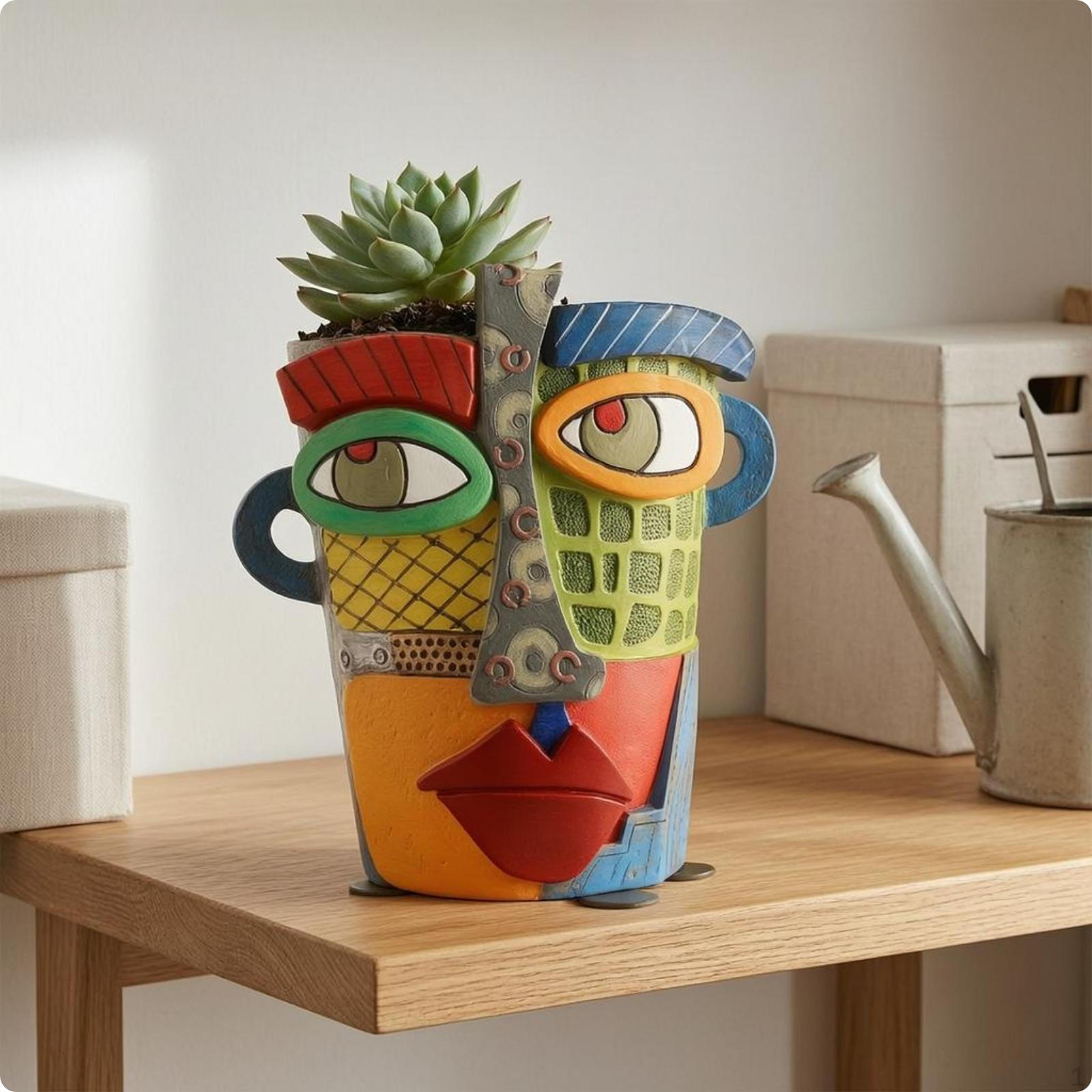 Abstract Facial Planter Sculptural Face Flower Pot Handcrafted Resin Plant 12.5129cm Regular