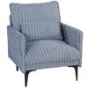 Upholstered Lounge Chair In Linen-Effect Fabric with Armrests. Lumbar Cushion and Wide Seat. Blue