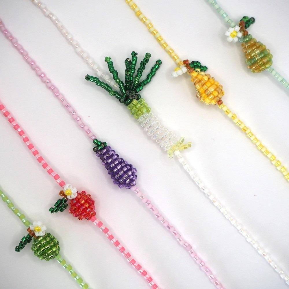 Grapes Vegetables Hand Chain Orange Strawberry Cherry Bangle Colored Beaded Fruits Bracelet  Women