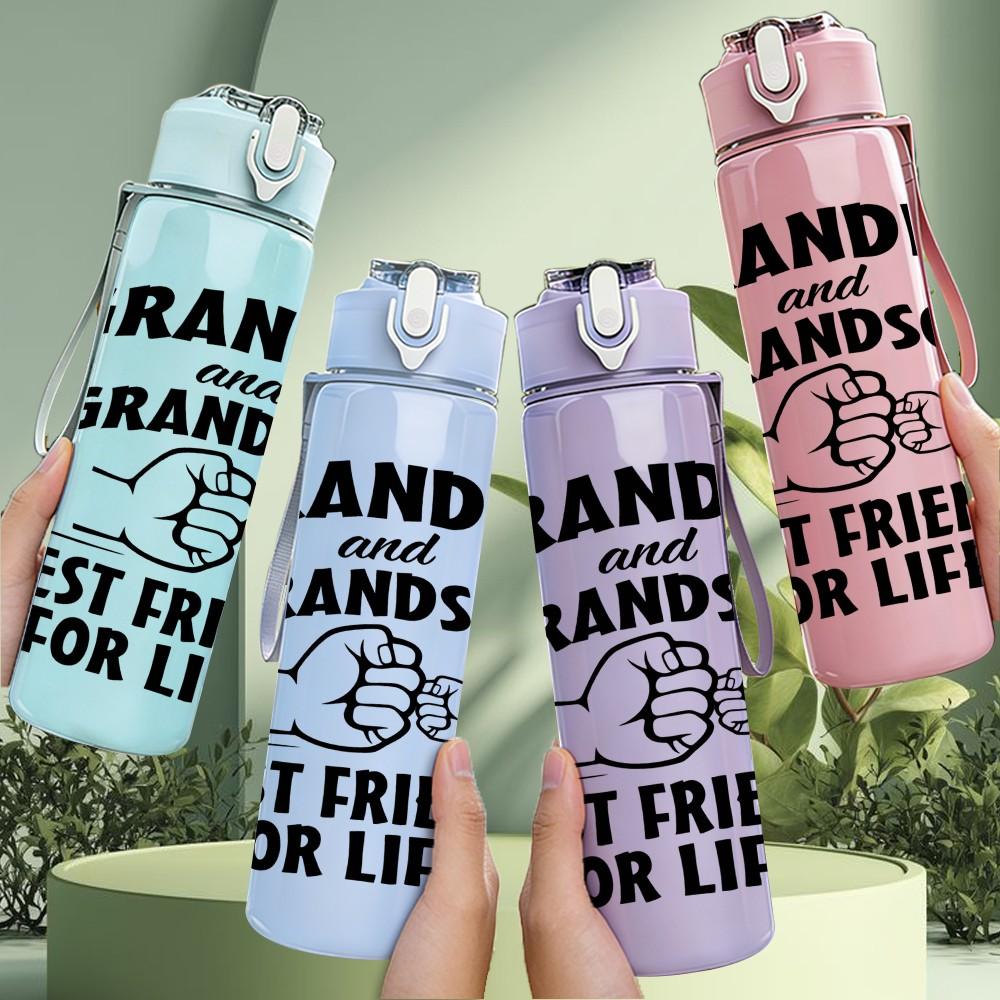 1PC Grandpa Grandson Best Friends For Life Print 750ml Color Plastic Sports Water Bottle Leakproof Flip Straw Lid Suitable for Sports Office Home Use