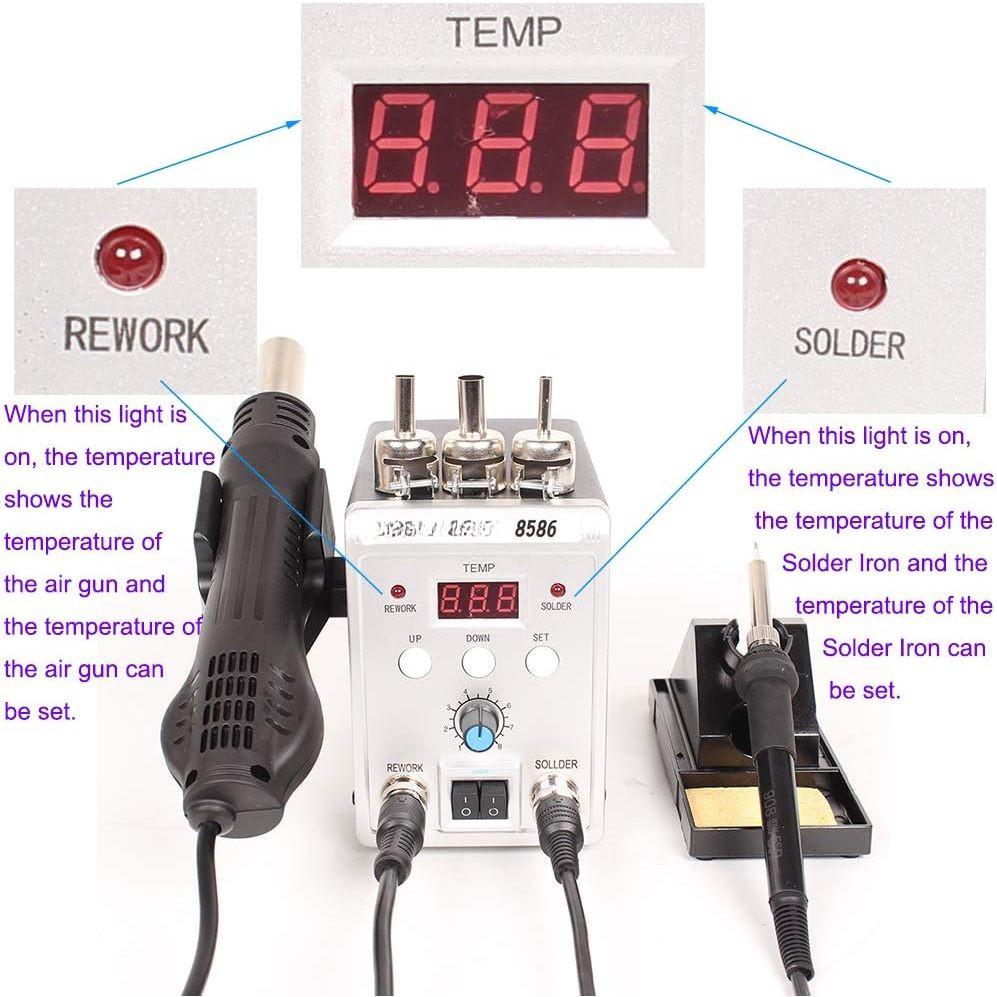 220V 2 in 1 Rework Soldering Station Digital Display SMD Hot Air Gun Solder Iron Portable Welding Desoldering Repair Tools