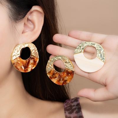 Gold Splicing Round Smudging Acetic Acid Exaggerated Stud Earrings Amber High-End Niche Earrings Women