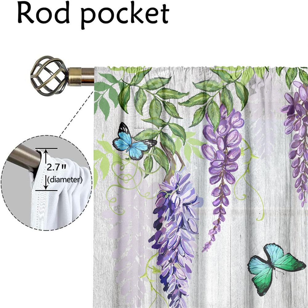 2Pcs Spring Garden Curtains Wisteria Butterfly Pattern Living Room Bedroom Balcony Sunshade Country Style Decor Curtains
