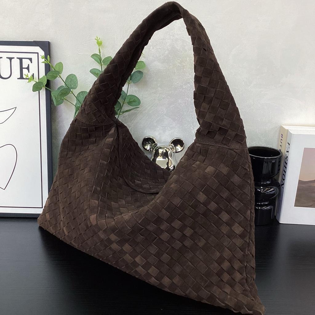 Leather Woven Bag Cross-border New Suede Matte Retro Large-capacity Handbag Lazy Shoulder Armpit Women's Bag