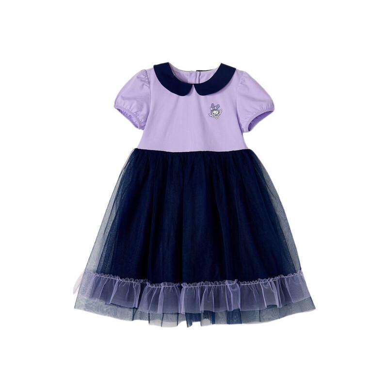 Desa Girls' Summer Lapel Short Sleeve Spliced Dress