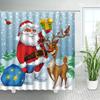 3D Red Santa Christmas Bathroom Shower Curtain New Year Party Xmas Wall Hanging Waterproof Polyester Bathtub Bath Curtains Decor