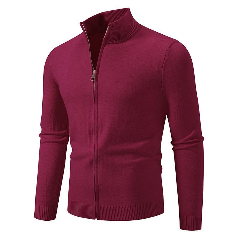 Men S Stand Collar Zip Up Loose Knitted Cardigan Solid Color Autumn