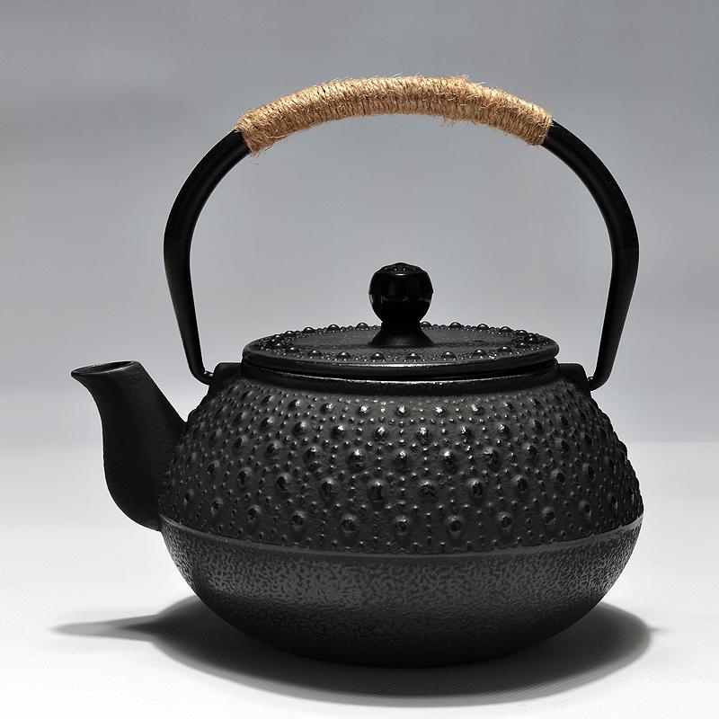 Cast Iron Boiling Teapot for Tea Brewing, Traditional Heating Water Kettle, Charcoal Stove Compatible, Rustic Black