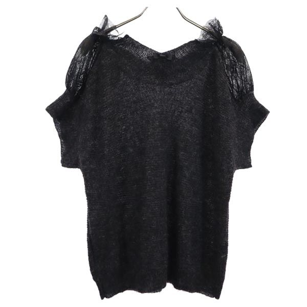 LANVIN en Bleu Wool Blend Design Short Sleeve Design Sweater 38 Gray Knit Women Used