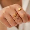 18K Gold Plated Stainless Steel Bowknot Flower Open Ring Set, Instagram Style Zircon Ring for Women, Non-fading