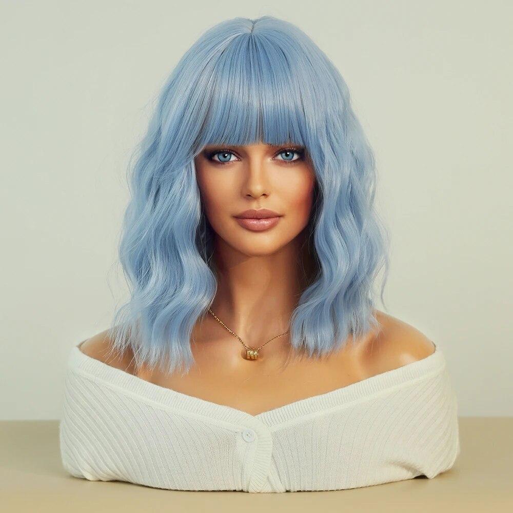 Perucă verde pentru femei Perucă de păr sintetic Bob până la umăr Perucă ondulată Cosplay Party Perucă de Halloween pentru femeie cu păr fals