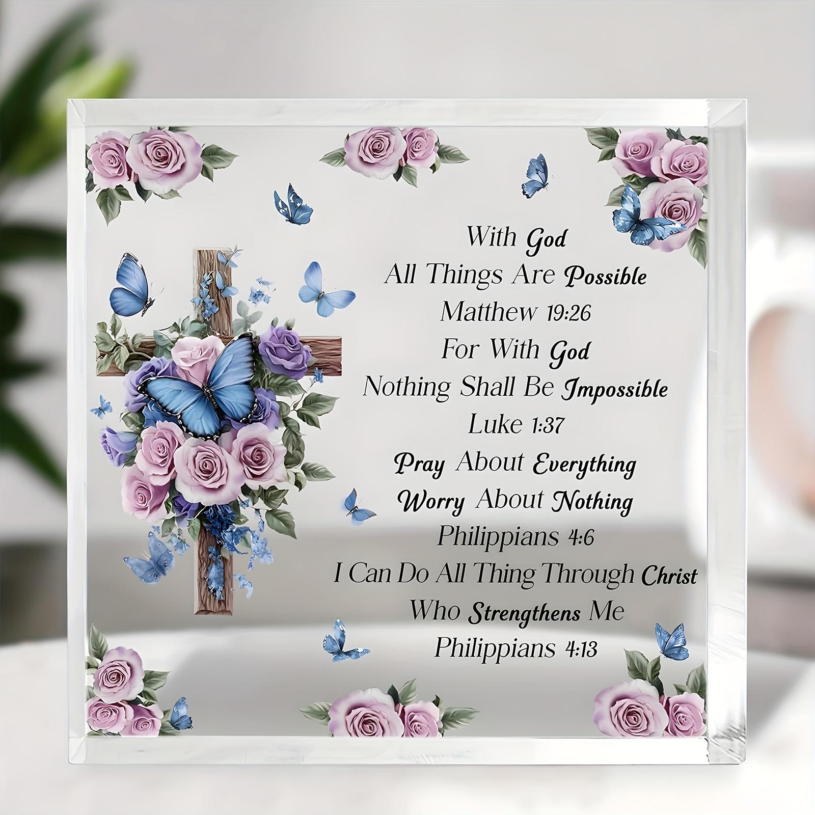 

InspirationalChristian Plaque Cross & Butterflies - Floral Design, Bible Verses - Perfect Religious Gift for Encouragement & Spiritual Decoration - D 10*10cm