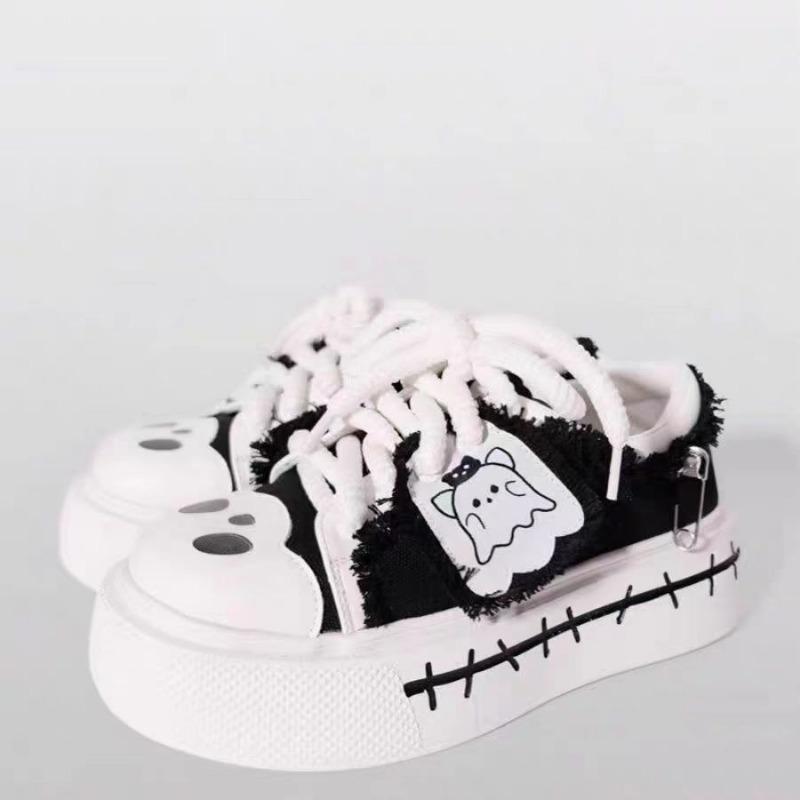 

Осенние мягкие милые парусиновые туфли с принтом привидения на платформе, женские туфли с круглым носком, студенческие кроссовки на шнуровке 39