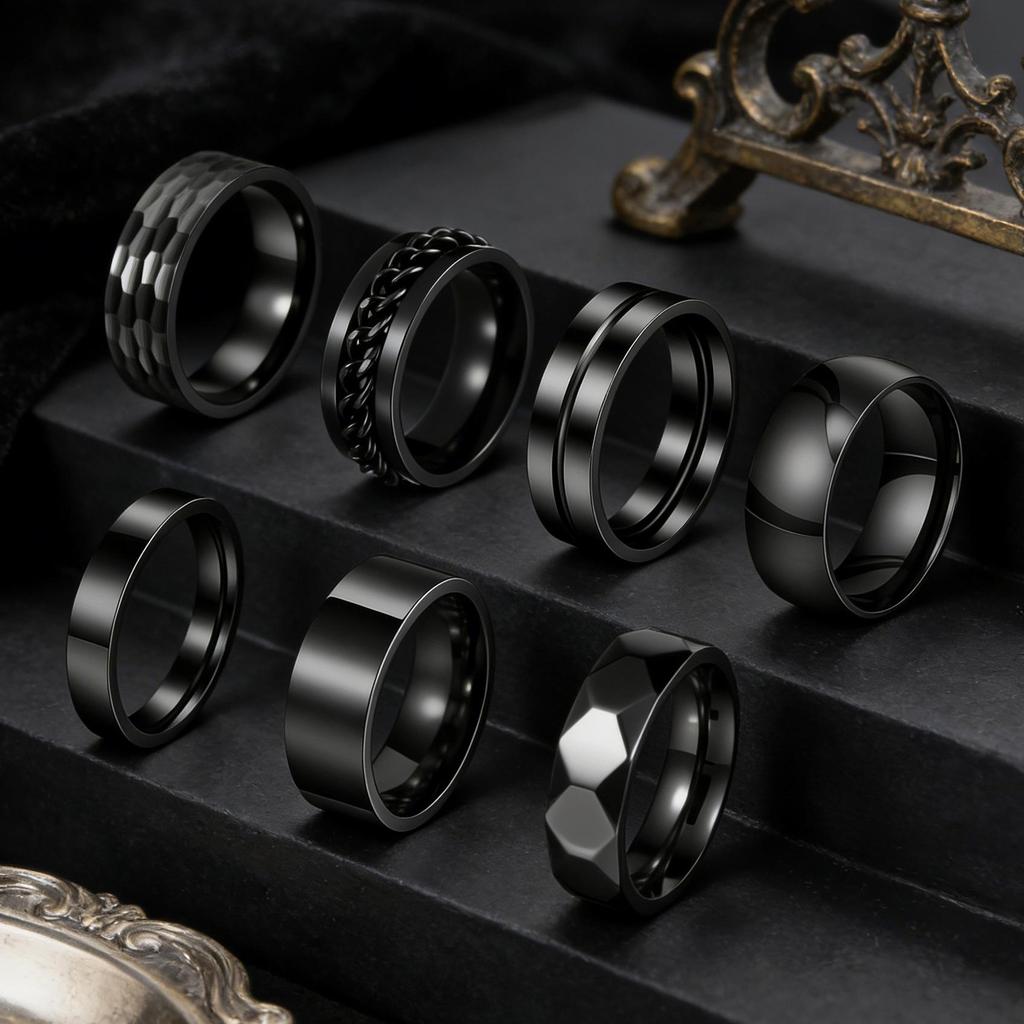 Unisex Stainless Steel Plated Rings Set: European & American Fashion Styles, Men's