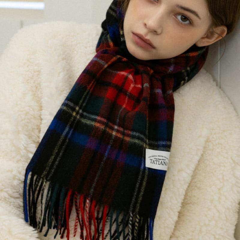 

TATIANA Check Soft Lambskin 100% Wool Muffler MF8005 Red Green REDGREEN