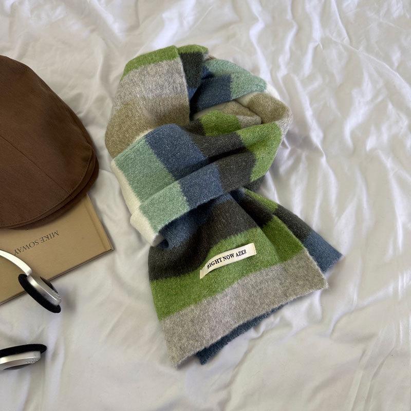 

Dopamine Rainbow Knit Scarf: Color Block, Warm, Versatile Neck Warmer, Women s Autumn/Winter Korean Style.