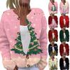 Women's Christmas Print Long Sleeve Knit Cardigan Button Front Sweater Coat for Holiday