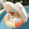 Inel de înot pentru bebeluși cu copertină detașabilă, Gonflabil cu dungi, Scaun plutitor pentru piscină cu mâner, Inel pentru piscină cu protecție solară pentru copii mici