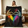 All Season Flannel Blanket with Skeleton Hands Heart Shape Butterfly Rainbow Drip Print Soft Cozy Throw Blanket for Couch Sofa Chair Office Bedroom Ho