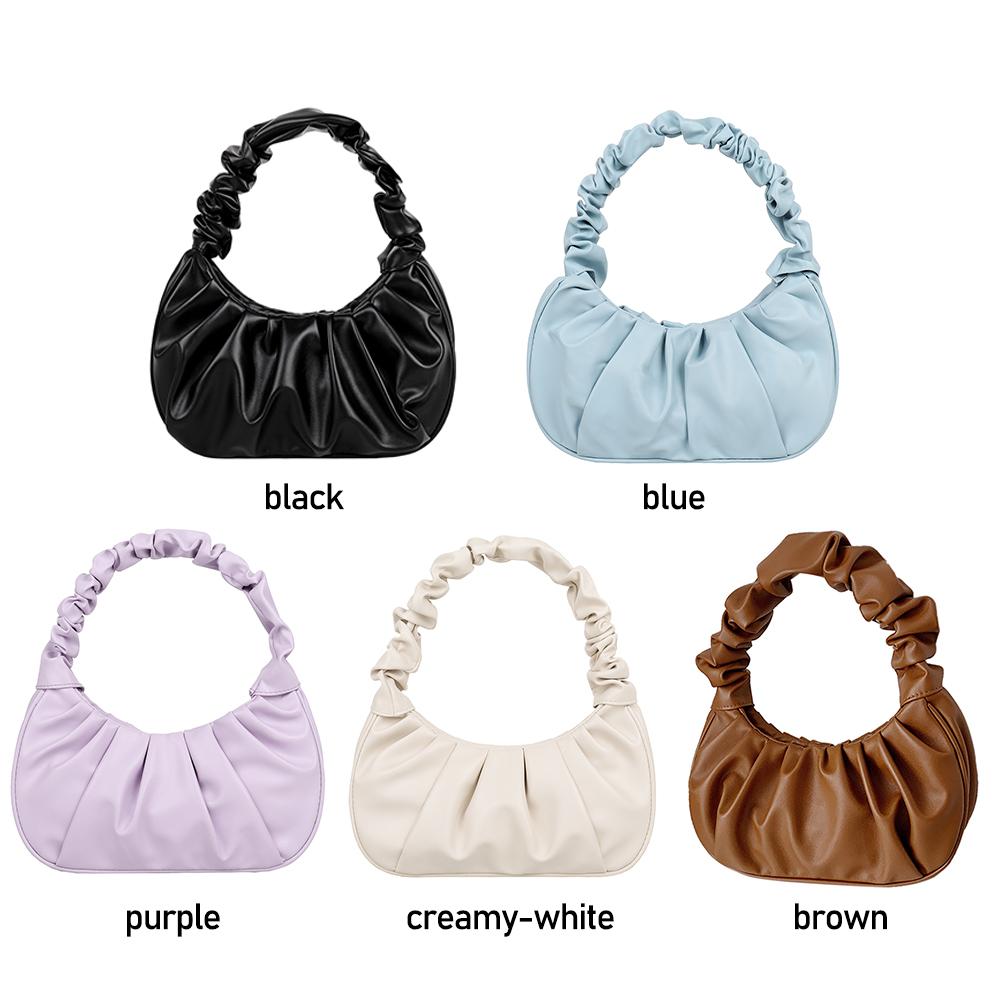 Versatile Pleated PU Leather Handbags Women Fashion Daily Shoulder Bags MIT