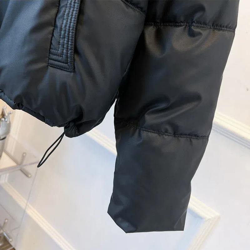 Nowa modna kurtka z kołnierzem typu stójka, krótka, ocieplana bawełną, damska, ciepła kurtka ze sznurkiem ściągającym, kurtka ocieplana bawełną, damski płaszcz