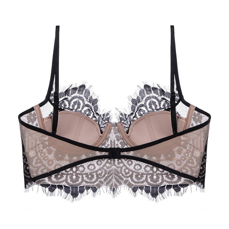 French Style Lace U Back Low Back Push Up Thin Cup Bra For Women