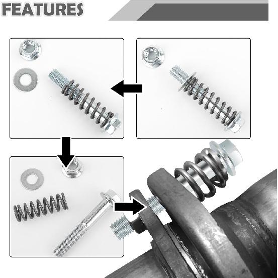 2PCS M10X1.25 Exhaust Manifold Bolts,Heavy Duty Exhaust Bolts And Nuts Kit With Springs For Muffler System Repairing,Universal Muffler Studs