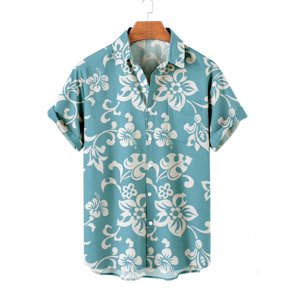

Новая гавайская мужская рубашка с цветочным принтом, праздничная повседневная рубашка с короткими рукавами, рубашка с воротником на пуговицах, мужская летняя мода 2XL