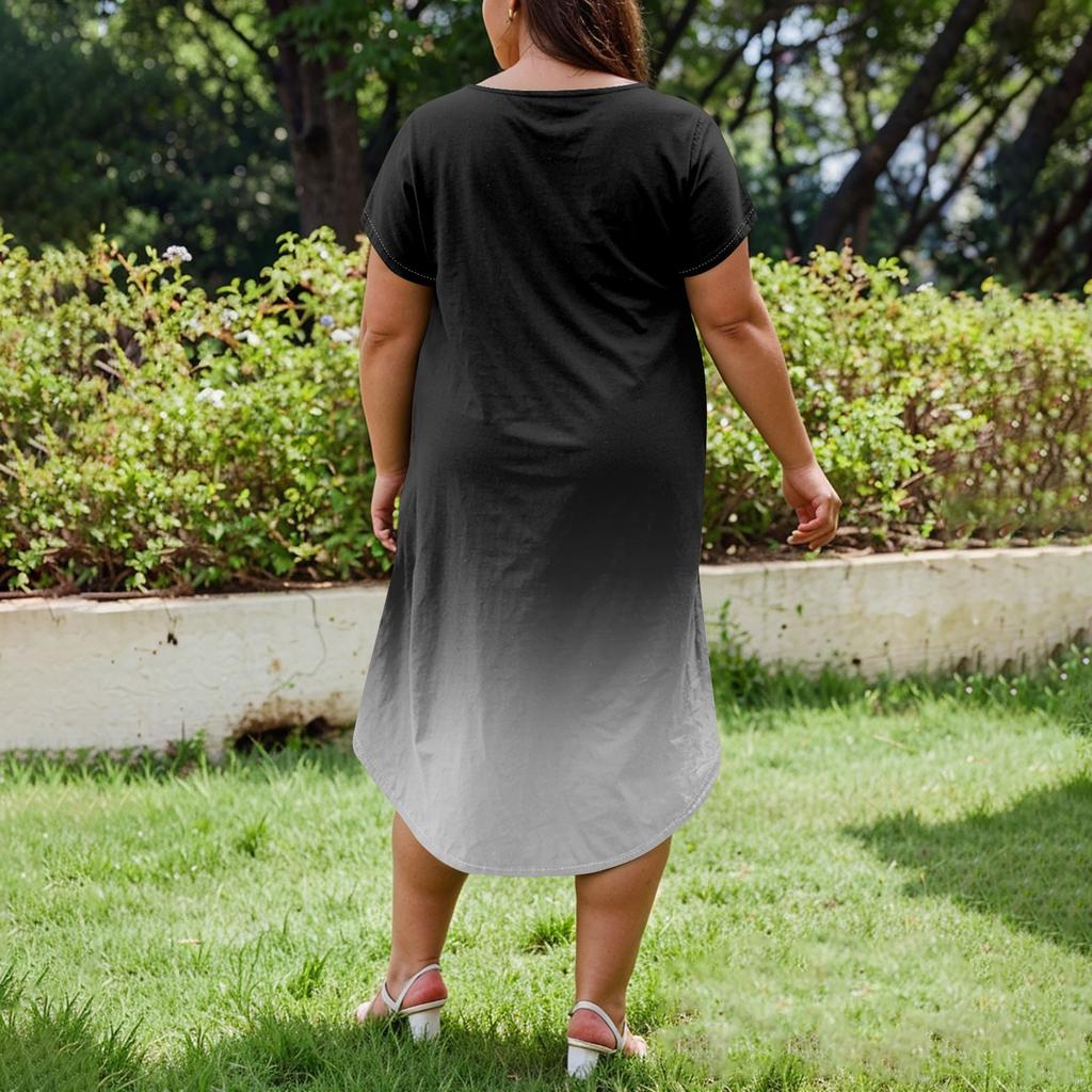 Women's Temperament Short Sleeve Casual O-Neck Plus Size Dress