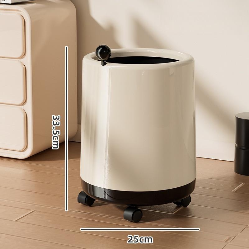 Dual Compartment Trash Can with Wheels - Cream Style Rolling Waste Basket & Household Storage Bin
