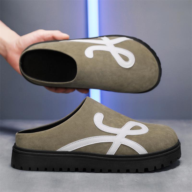 Fashion Men's Casual Thick Bottom Black Outdoor Slip-On Half Slippers Comfortable Rubber Sole Leisure Footwear  casual business shoes