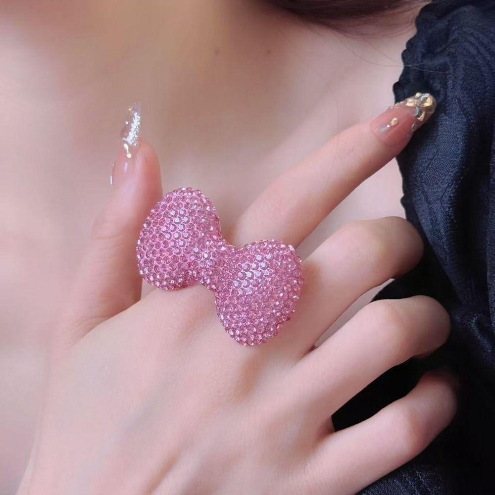Opening Rings Women Finger Ring Sparkle Bow Y2k Millennial Ring Trendy Pink Bow Rings  Cute Girl