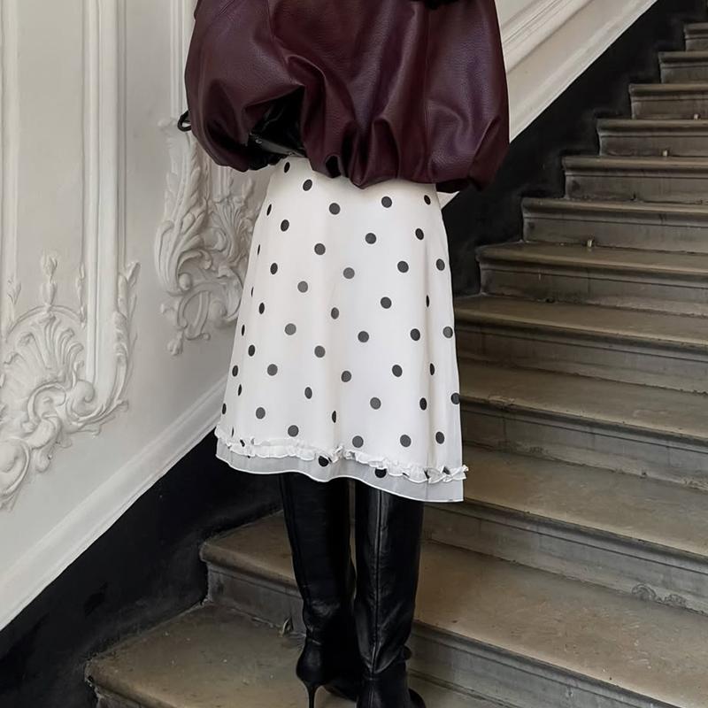 Y2K Polka Dot Loose Skirt Women 2026 Summer New High Waist Midi Skirts Fashion Slim A-line Hem Long Skirt Female Streetwear