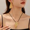 European and American jewelry, curled five-leaf stamen leather chain set, necklace, small fresh earrings chain, lava collarbone chain.