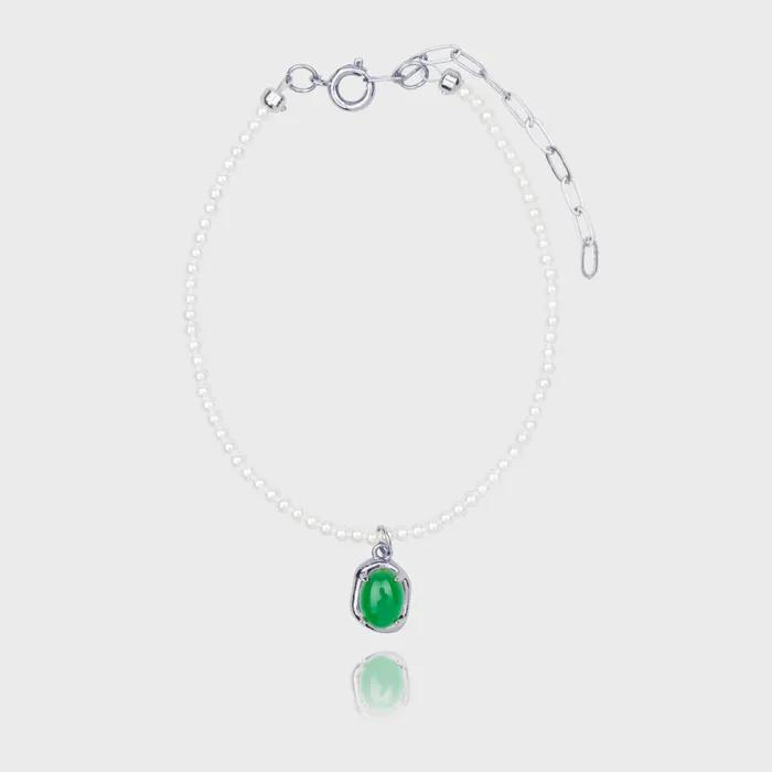Green cabochon tiny pearl bracelet [Green cabochon micro-pearl bracelet_2 colors]