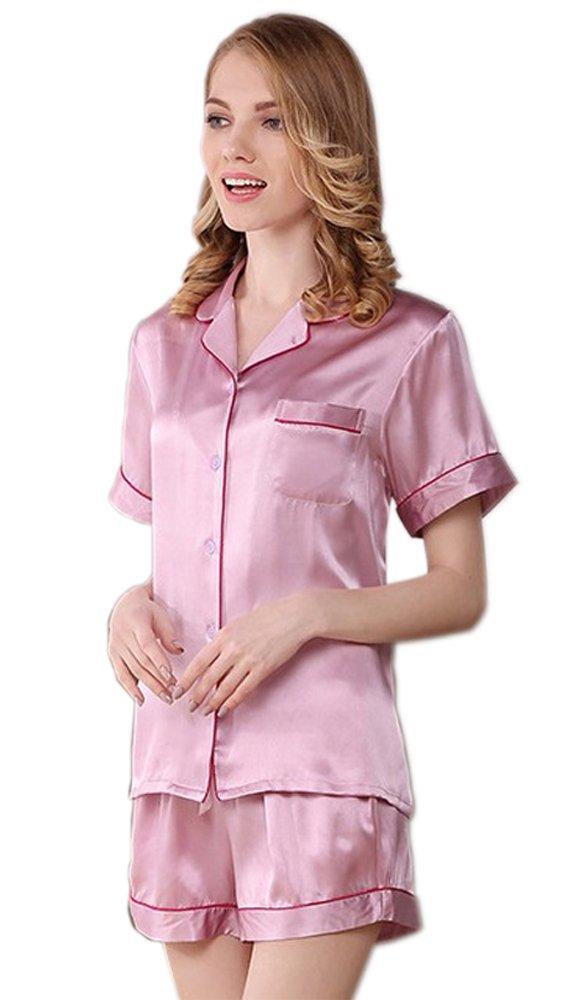 MAYUDAMA Silk Luxurious Silk Pajamas for Short Open Elegant Plus Sizes Available in Various Sizes and Colors 100% Women, Sleeve, Front, Two-Piece Set,