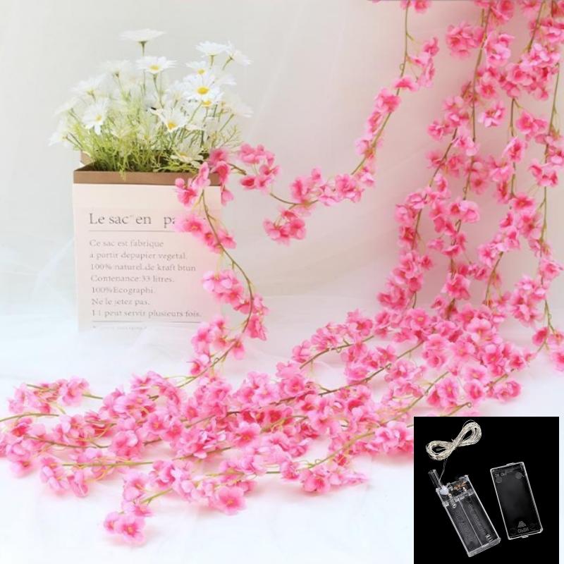 

180СМ Искусственная лоза из цветов сакуры для свадебного украшения, садовая арка, декор для дома, комнаты, вечеринки, свадебный, искусственный шелк, уличный орнамент 2M20LED розовый