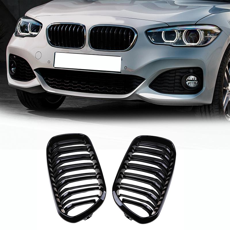 Car Front Bumper Grilles For BMW 1-Series F20 5-door/F21 3-door 118i/120d/144d/120i 2015 2016-2017 Facelift Double Lines Grills