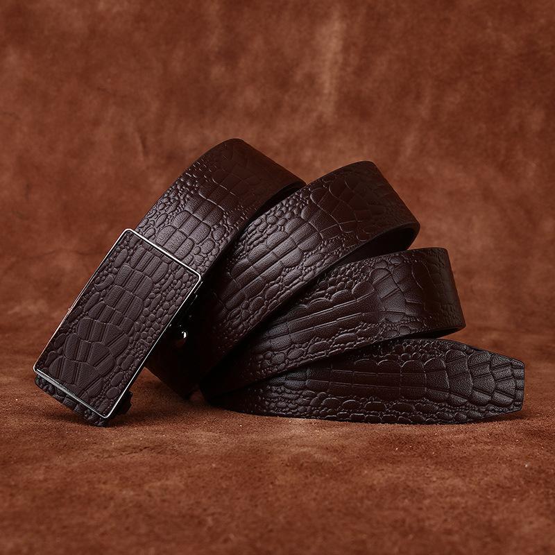 3,5 cm čistá hovězí kůže vysoce kvalitní pravé kožené opasky pro muže popruh mužský bezzubý automatický přezka obchodní opasek na kalhoty