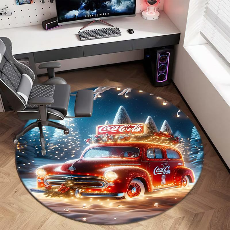 Cute Christmas Day Gift Bell Santa Claus Snowman Christmas Tree round rug Home Soft Decorative Anti slip Chair Mat Carpet Outdoor Floor Mat Carpet 52
