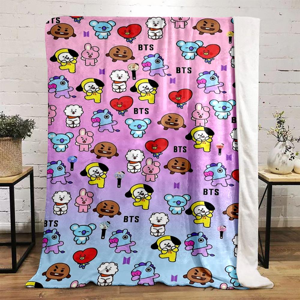 Colorful BT21 Cartoon Character Flannel Blanket for Bedroom, Living Room, Sofa, and Nap