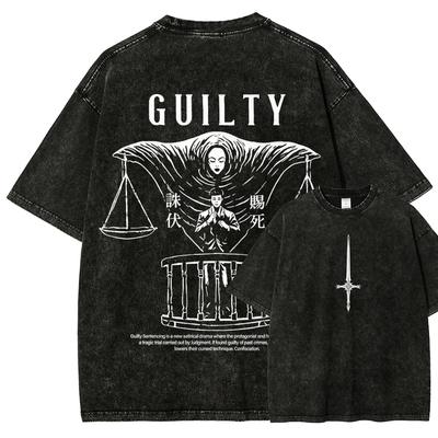 JJK Higuruma T Shirt Guilty Judgeman Oversized Japanese Anime Graphic Tee Washed Heavy Cotton Streetwear Men Top