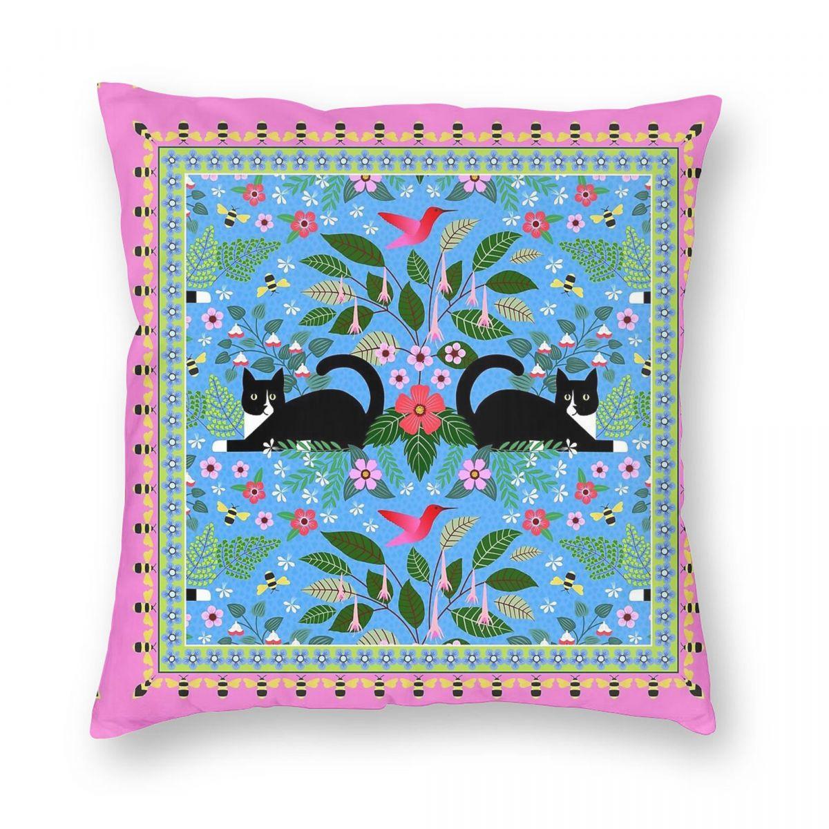 

Tuxedo Cat Hummingbird Square Pillowcase Polyester Linen Velvet Creative Zip Decor Throw Pillow Case Room Cushion Case 30x30cm