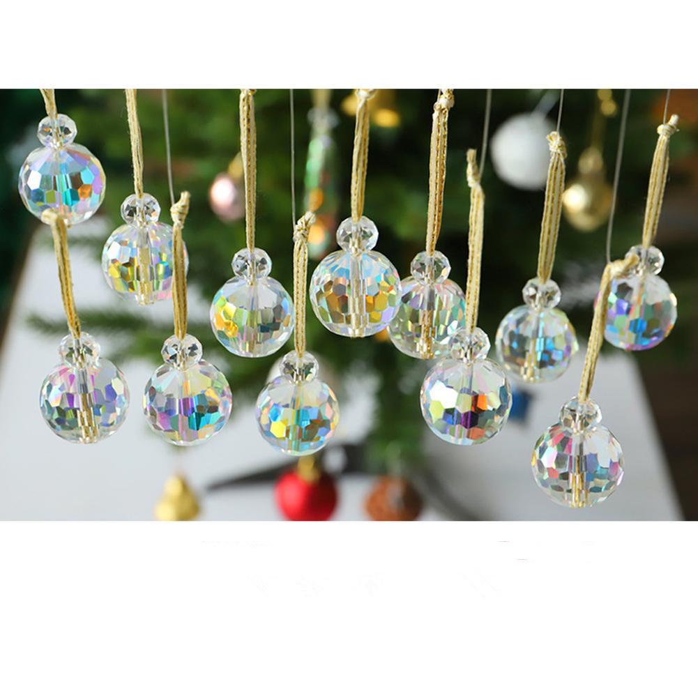 12 Pcs Crystal Glass Christmas Balls Ornaments, 1" Mini Round Christmas Tree Crystal Decorative Prism Hanging Decorations For Wedding Xmas Party Home