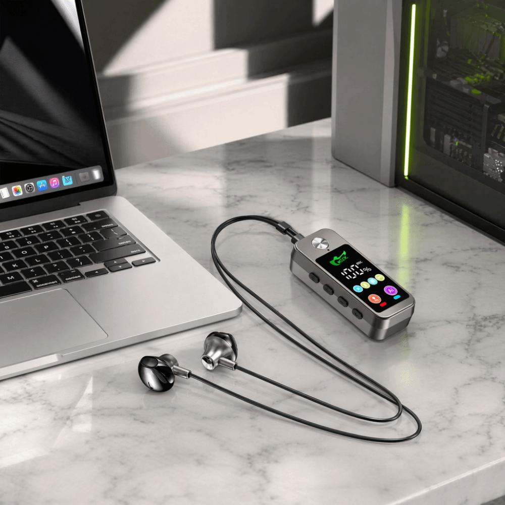 Card Insertion Lavalier Bluetooth Earphones LED Screen Wireless Headphones Support SD Card