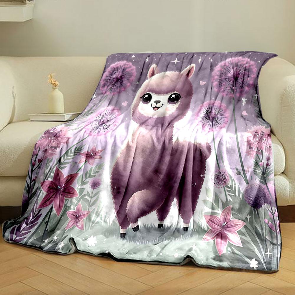 Cute Llama In a Floral Fantasy Print Blanket Soft and Cozy Perfect for the Living Room Bed Sofa or a Nap,gift