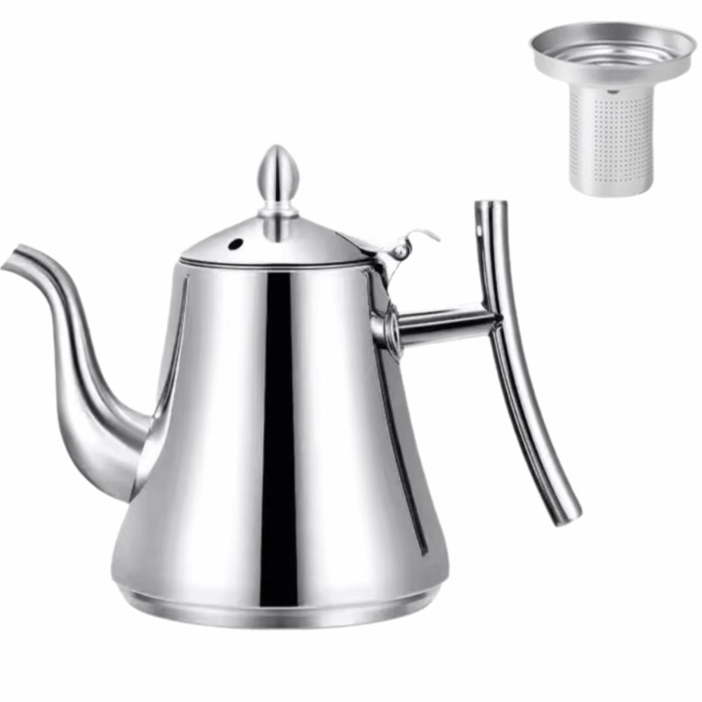 Durable 2L/64.63oz Teapot With Filter Thickened Removable Infuser Gooseneck Pour Over Kettle Stainless Steel Teapot Home Kitchen