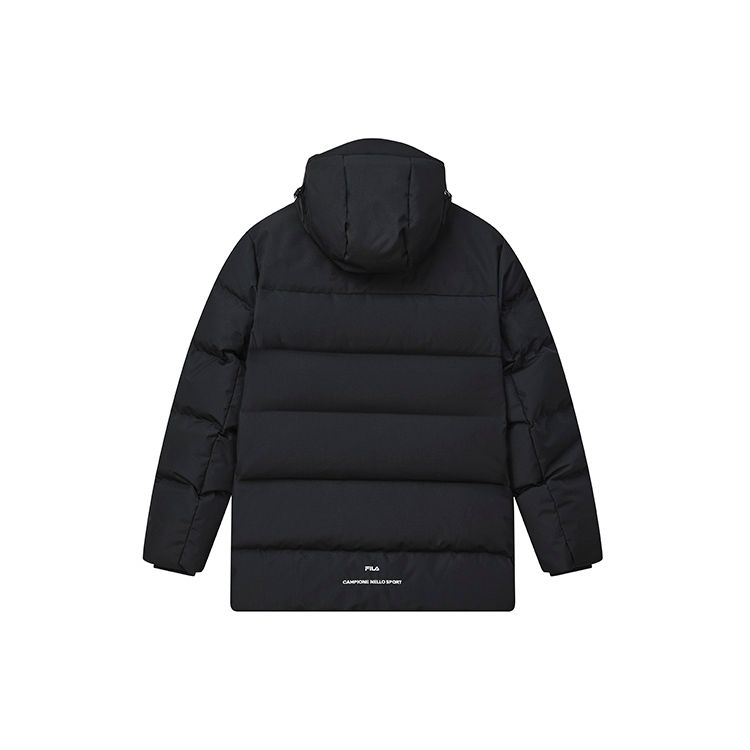 Fila Solid Color Casual Warm Mid-Length Hooded Down Jacket Men Outerwear Black F11M248903F-BK