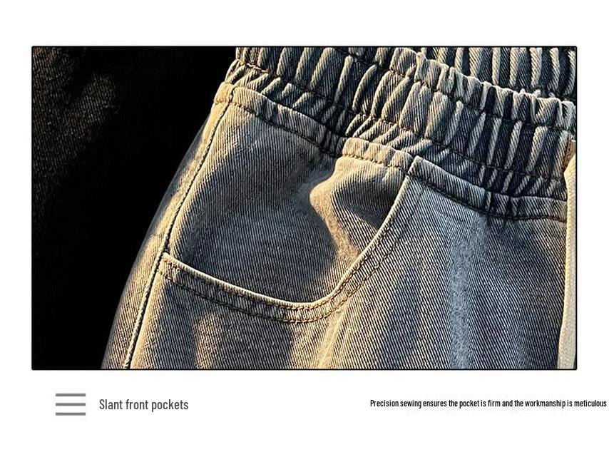 Women's Trendy Elastic Waist Wide-Leg Jeans - Loose and Lightweight for Spring, Summer, and Autumn 2023.